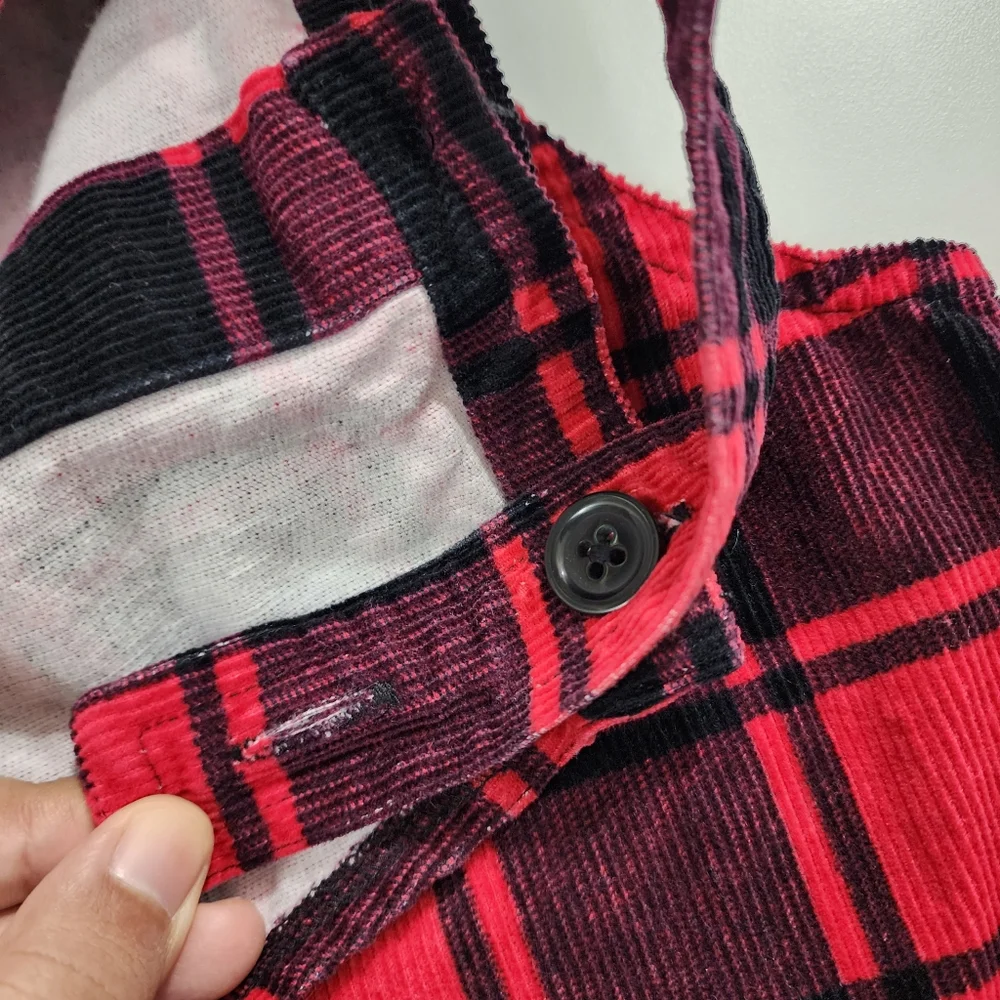 Girls Red & Black Buffalo Plaid Corduroy Overall Dress Dressalls Size 6x/7 - Picture 6 of 7